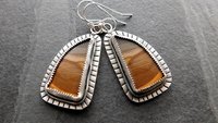 Polychrome Jasper Landscape Stone Oxidized Sterling Silver Mod Southwest Dangle Earrings