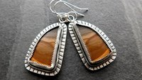 Polychrome Jasper Landscape Stone Oxidized Sterling Silver Mod Southwest Dangle Earrings