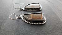 Polychrome Jasper Landscape Stone Oxidized Sterling Silver Mod Southwest Dangle Earrings