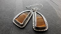 Polychrome Jasper Landscape Stone Oxidized Sterling Silver Mod Southwest Dangle Earrings