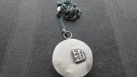 Vintage Millefiori Primary Colors Glass Button Sterling Silver Hand Stamped Floral Pendant Necklace