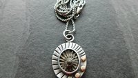 Pyritized Ammonite Negative Stone Stamped Sterling Silver 14k Gold Mixed Metal Pendant Necklace