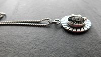 Pyritized Ammonite Negative Stone Stamped Sterling Silver 14k Gold Mixed Metal Pendant Necklace