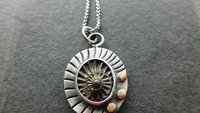 Pyritized Ammonite Negative Stone Stamped Sterling Silver 14k Gold Mixed Metal Pendant Necklace