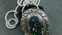 Ethiopian Opal Mosaic Stone Sterling Silver Modernist Pendant, Welo Opal Mosaic Design Necklace