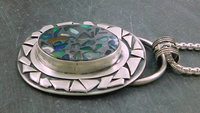 Ethiopian Opal Mosaic Stone Sterling Silver Modernist Pendant, Welo Opal Mosaic Design Necklace