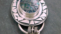 Ethiopian Opal Mosaic Stone Sterling Silver Modernist Pendant, Welo Opal Mosaic Design Necklace