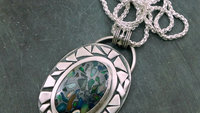 Ethiopian Opal Mosaic Stone Sterling Silver Modernist Pendant, Welo Opal Mosaic Design Necklace
