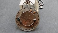 British Ten Pence Coin London Blue Topaz Sterling Silver Pendant, Silver Gold Coin Jewelry