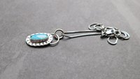 American Turquoise Sterling Silver Stamped Pendant, Kingman Turquoise Boho Necklace