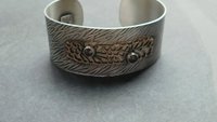 Earth Tone Colored Diamonds Mixed Metal Bronze Sterling Silver Patterned Wire Statement Cuff Bracelet