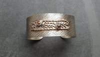 Earth Tone Colored Diamonds Mixed Metal Bronze Sterling Silver Patterned Wire Statement Cuff Bracelet