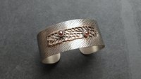 Earth Tone Colored Diamonds Mixed Metal Bronze Sterling Silver Patterned Wire Statement Cuff Bracelet