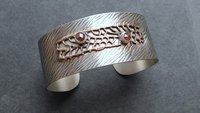 Earth Tone Colored Diamonds Mixed Metal Bronze Sterling Silver Patterned Wire Statement Cuff Bracelet
