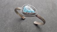 Kingman American Turquoise Sterling Silver Textured Cuff Bracelet, Turquoise Jewelry
