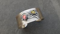 Pink Green Tourmaline Sterling Silver Wavy Wire Modernist Cuff Bracelet