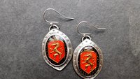 Vintage Red Black Bronze Dragon Glass Stone Sterling Silver Earrings