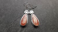 Rust Orange Agua Nueva Agate Sterling Silver Burning Flame Earrings