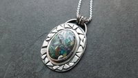 Ethiopian Opal Mosaic Stone Sterling Silver Modernist Pendant, Welo Opal Mosaic Design Necklace