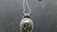 Ethiopian Opal Mosaic Stone Sterling Silver Modernist Pendant, Welo Opal Mosaic Design Necklace