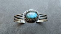 Flashy Blue Labradorite Sterling Silver Multi Wire Cuff Bracelet