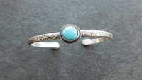 Sleeping Beauty Turquoise Textured Sterling Silver Skinny Stacking Cuff Bracelet