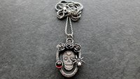 Sugar Skull Roses Spider Red Garnet Gemstone Sterling Silver Pendant Necklace