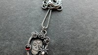 Sugar Skull Roses Spider Red Garnet Gemstone Sterling Silver Pendant Necklace