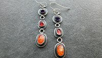 Orange Sunstone Deep Pink Spinel Purple Amethyst Jewel Tone Multi Stone Sterling Silver Earrings