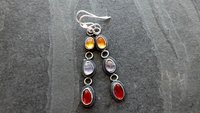 Citrine Iolite Garnet Multi Stone Oxidized Sterling Silver Long Gemstone Dangle Earrings