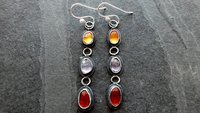 Citrine Iolite Garnet Multi Stone Oxidized Sterling Silver Long Gemstone Dangle Earrings