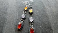 Citrine Iolite Garnet Multi Stone Oxidized Sterling Silver Long Gemstone Dangle Earrings