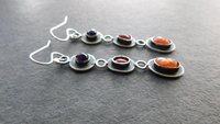 Orange Sunstone Deep Pink Spinel Purple Amethyst Jewel Tone Multi Stone Sterling Silver Earrings