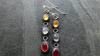Citrine Iolite Garnet Multi Stone Oxidized Sterling Silver Long Gemstone Dangle Earrings