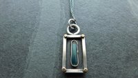 Indicolite Tourmaline Raw Crystal Mineral Oxidized Sterling Silver 14K Gold Mixed Metal Pendant Necklace