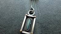Indicolite Tourmaline Raw Crystal Mineral Oxidized Sterling Silver 14K Gold Mixed Metal Pendant Necklace