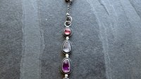 Long Gemstone Dangle Oxidized Sterling Silver Pendant Dark Pink Tourmaline Iolite Amethyst Multi Stone Necklace