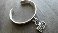 Indicolite Tourmaline Raw Mineral Dangle Charm Sterling Silver Cuff Bracelet