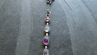 Long Gemstone Dangle Oxidized Sterling Silver Pendant Dark Pink Tourmaline Iolite Amethyst Multi Stone Necklace