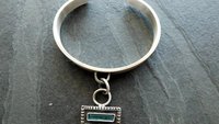 Indicolite Tourmaline Raw Mineral Dangle Charm Sterling Silver Cuff Bracelet