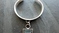 Indicolite Tourmaline Raw Mineral Dangle Charm Sterling Silver Cuff Bracelet