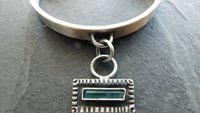 Indicolite Tourmaline Raw Mineral Dangle Charm Sterling Silver Cuff Bracelet
