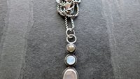 Grey Moonstone Aquamarine Grey Diamond Multi Stone Oxidized Sterling Silver Pendant Necklace