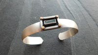 Aquamarine Raw Crystal Oxidized Sterling Silver 14K Gold Dot Mixed Metal Cuff Bracelet