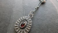 Deep Red Garnet Oxidized Sterling Silver Ornate Wire Pendant Necklace