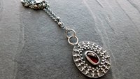 Deep Red Garnet Oxidized Sterling Silver Ornate Wire Pendant Necklace