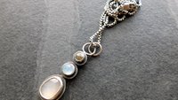 Grey Moonstone Aquamarine Grey Diamond Multi Stone Oxidized Sterling Silver Pendant Necklace