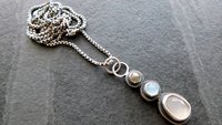 Grey Moonstone Aquamarine Grey Diamond Multi Stone Oxidized Sterling Silver Pendant Necklace