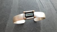 Aquamarine Raw Crystal Oxidized Sterling Silver 14K Gold Dot Mixed Metal Cuff Bracelet