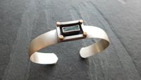 Aquamarine Raw Crystal Oxidized Sterling Silver 14K Gold Dot Mixed Metal Cuff Bracelet